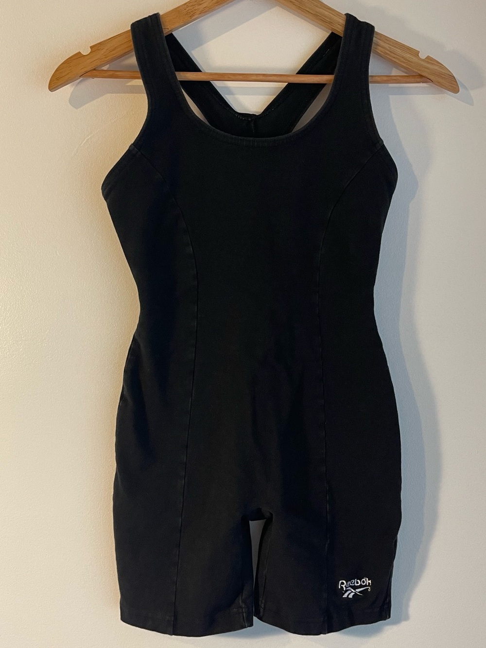 Vintage Reebok Black Built In Bra Racerback Romper Unitard Onesie L